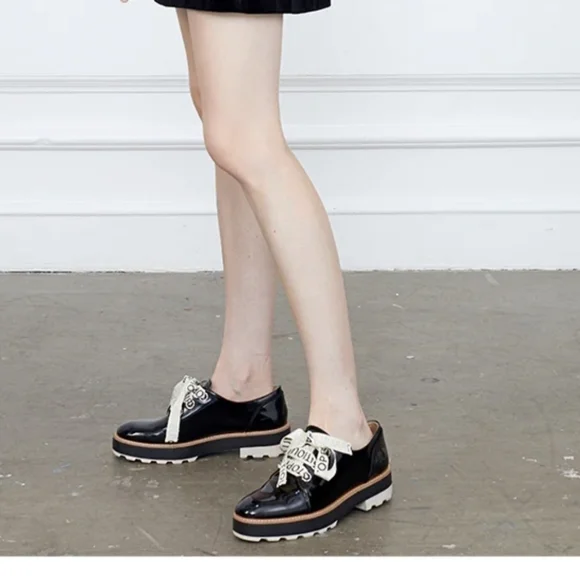 Zara Black Patten Leather Stack Shoes - Picture 4 of 15